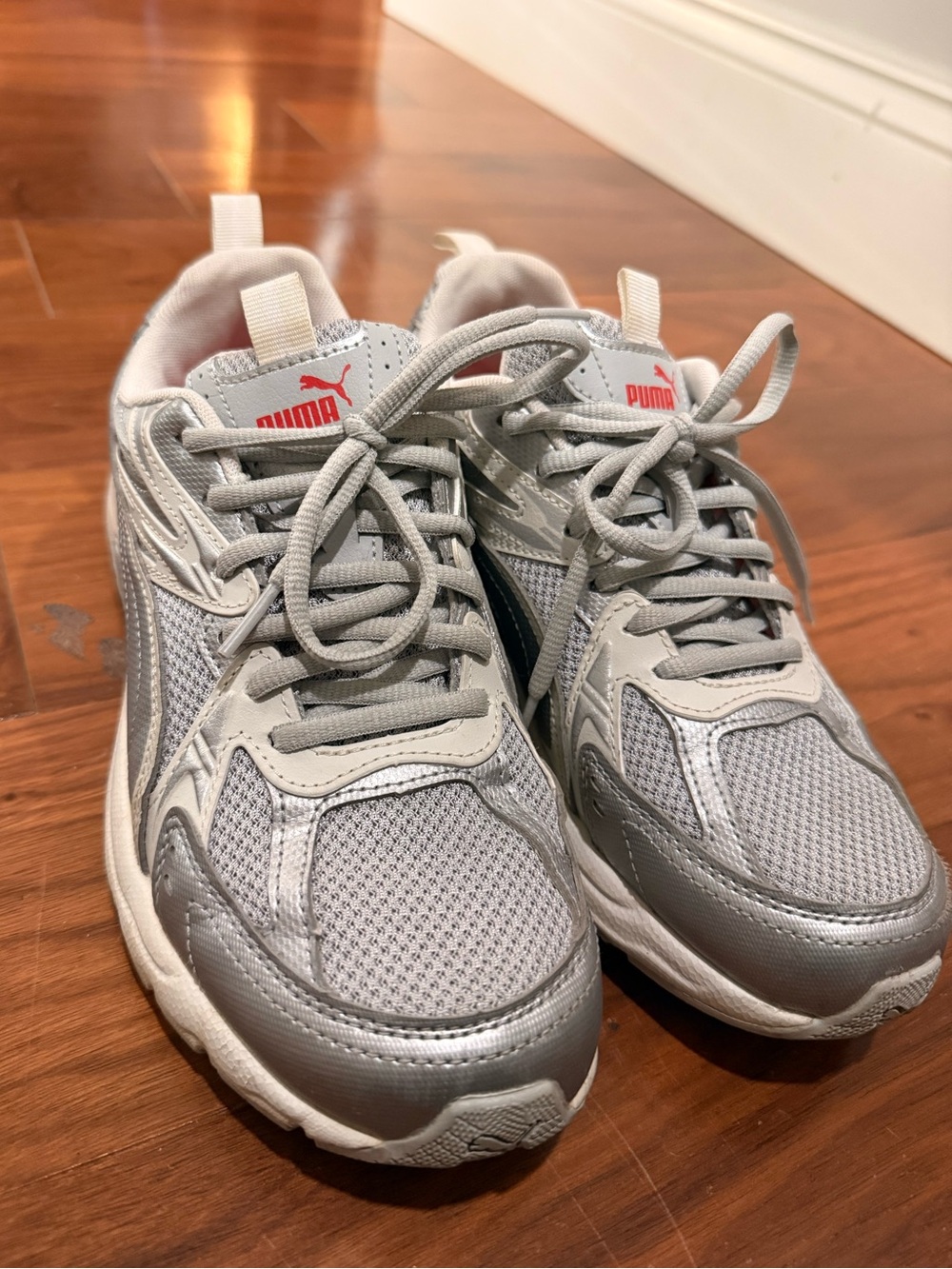 Puma Light Gray and Silver Sneakers